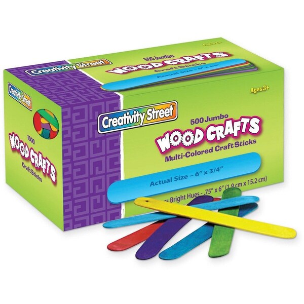 Creativity Street Craft Sticks, Wood, Jumbo, 6"x3/4"x2mm, 500/BX, AST PK PAC377602 - main
